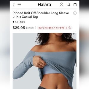 NWT Halara Medium Ribbed Knit Off Shoulder Long Sleeve 2-in-1 Casual Top